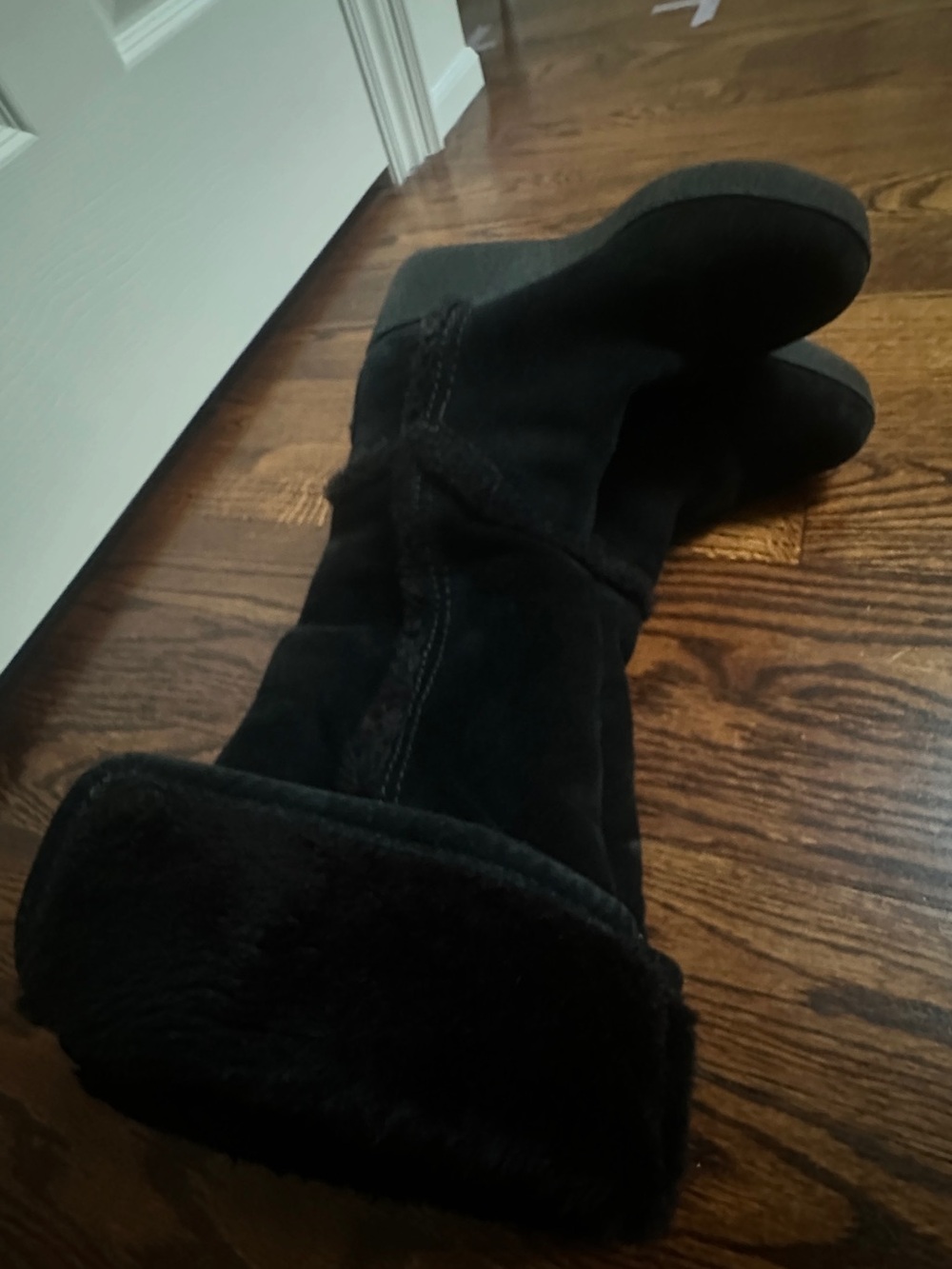 BCBGMaxAzria Black Suede Mid-Calf Shearling Cuff Boots
